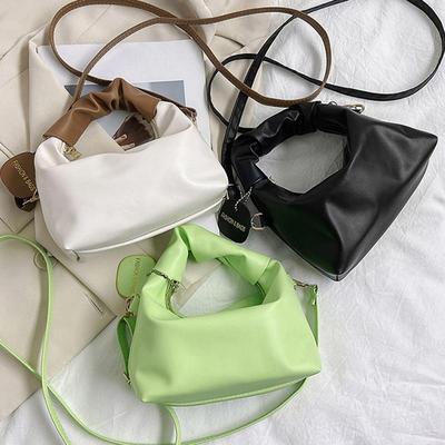 Trendy Casual Damen Handtasche PU Faltige Tasche Schultertasche Einfarbig Weibliche Hobos Messenger Bag Für Ausflüge Shopping