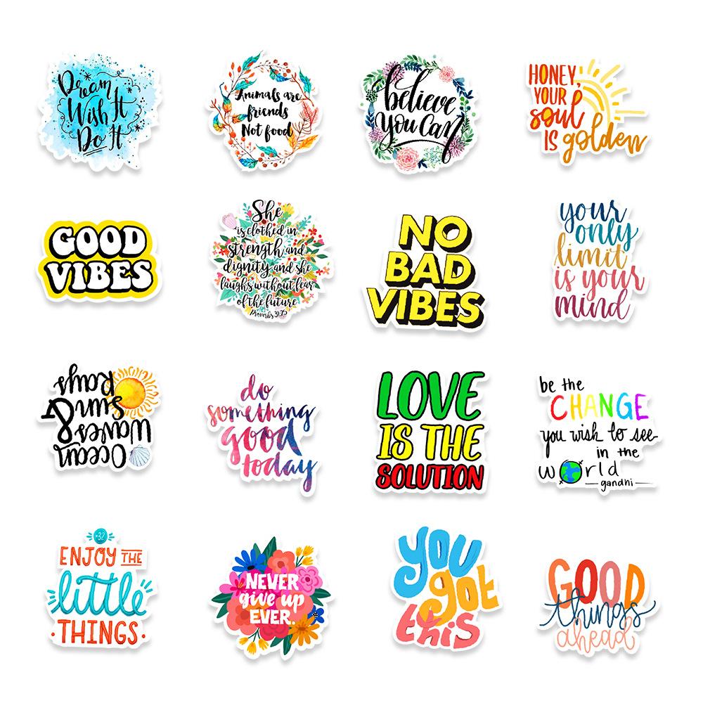 50 Color English Phrase Stickers Car Luggage Refrigerator Mobile Phone Computer Decorative Stickers
