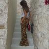 Leopard Print Mesh Low-Waist Fishtail Skirt for Women