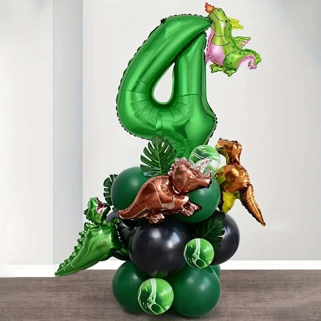 25 Stück grünes Dschungel-Dinosaurier-Digitalset für Jungen-Geburtstagsparty-Dekoration Nummer Ballonsäule Tyrannosaurus rex Feuerdrache