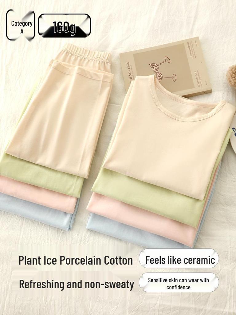 Children's All-Cotton Short Sleeve Pajama Set for Girls and Boys - Summer Lightweight A-Class, Air Conditioning Wear for Big Kids