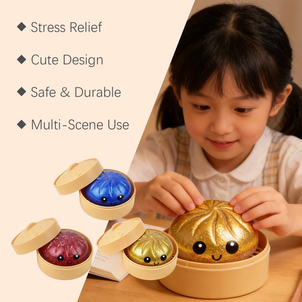 3PCS Colorful Dumpling Stress Balls Fidget Sensory Toy,Squeeze Dough Stress Relief Hand Toy,Bun