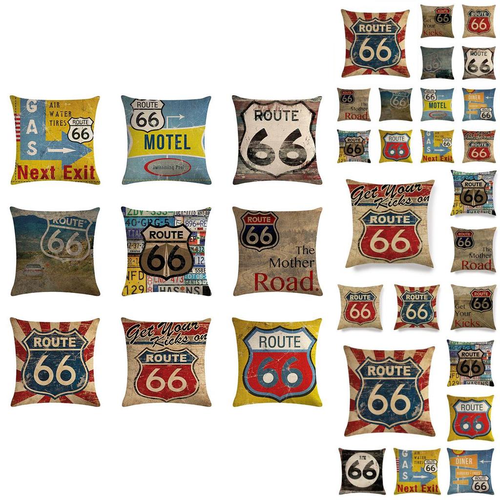 Comfortable And Decorative Route 66 Cushion Cover Made From Quality Cotton Linen
