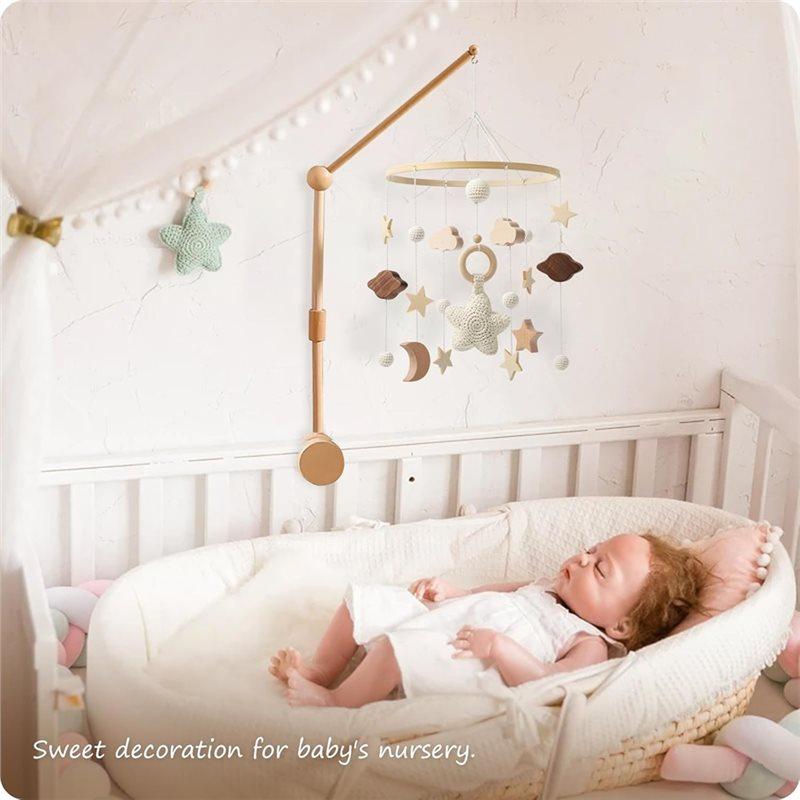 A58Z Baby Crib Wall Hanging, Wooden Wind Chime Ornament, Starry Sky Crib Mobile, Simple Baby Room Decoration