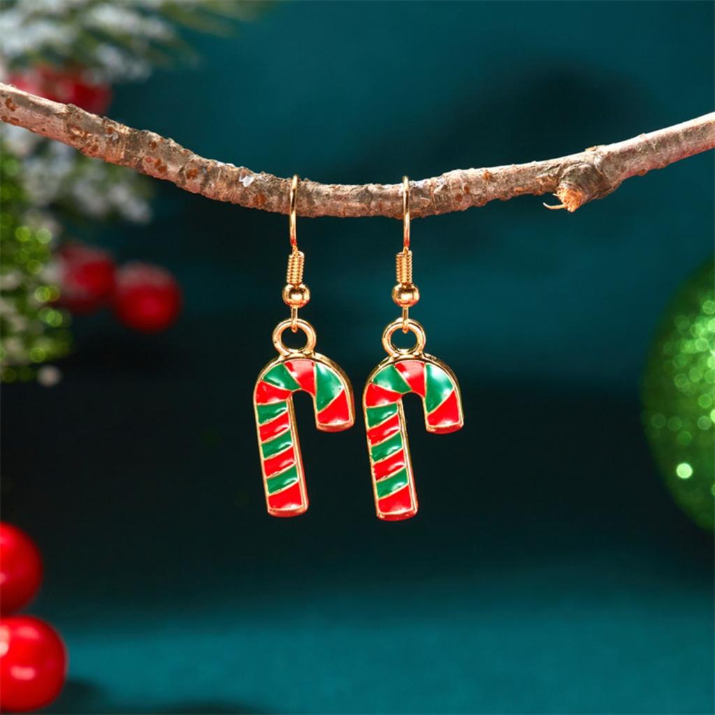 Christmas Red Green White Enamel Stripe Crutch Candy Drop Earrings Colorful Cane Earrings For Women Men Holiday Party Jewelry