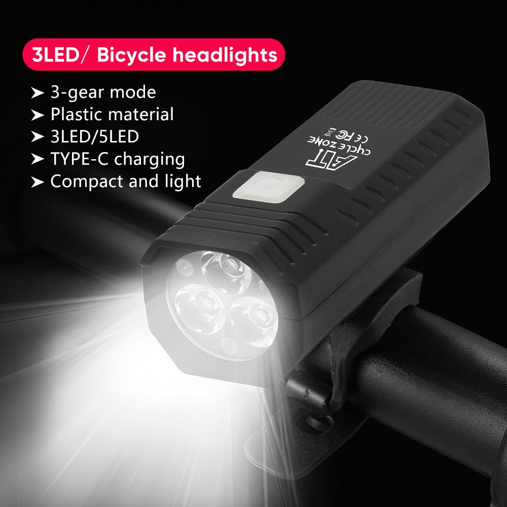 Super Bright 5LED Bike Front Light TYPE-C Rechargeable 3-Gear Mode Compact Lightweight Cycling Lamp for Night Riding Commuting