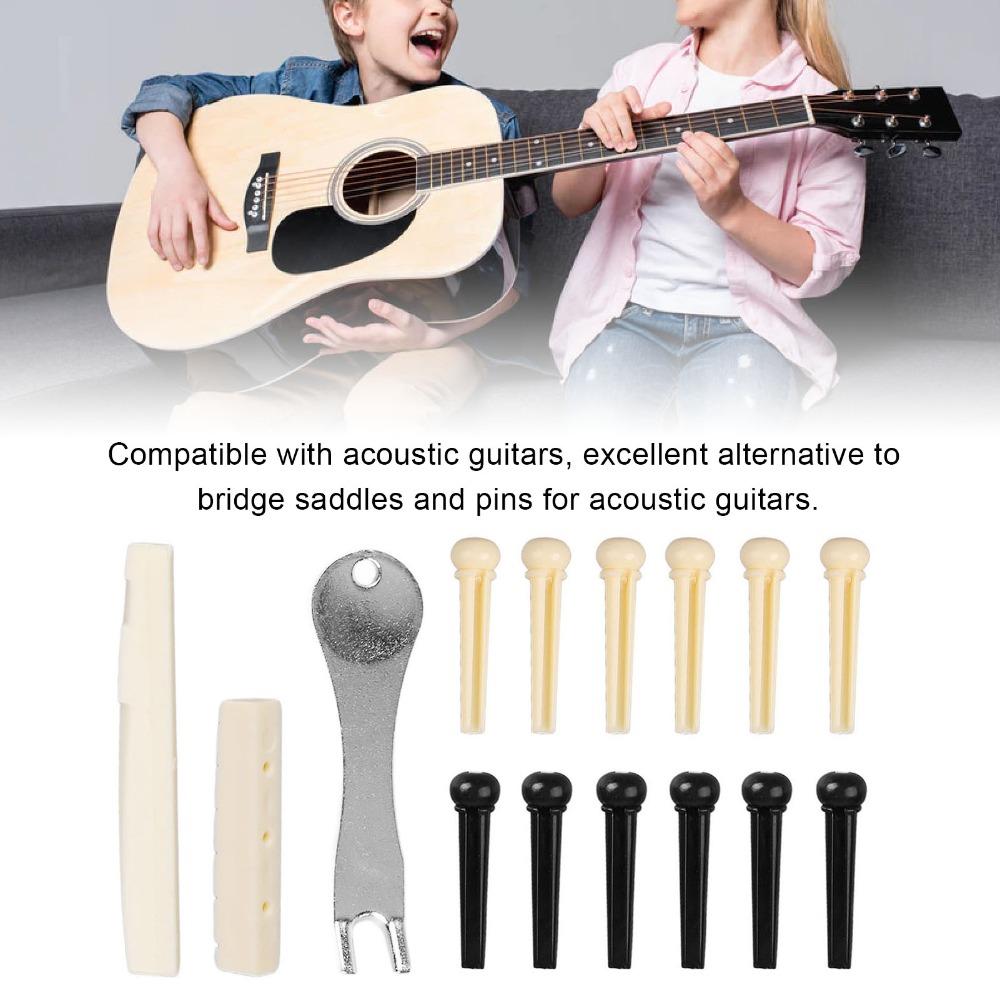 2Sets Metal Puller Bridge Pin Puller Black And Ivory Pegs Replacement Parts  For Acoustic Guitar