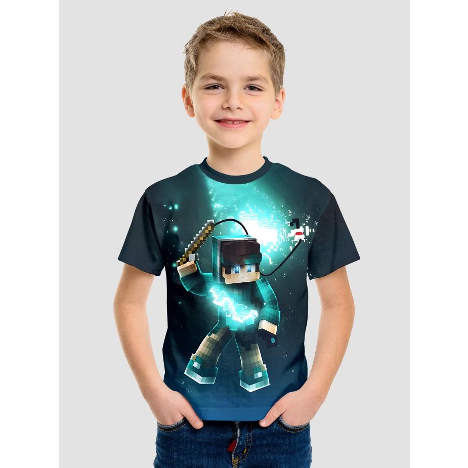 Kids T-shirts Summer Boys' Short Sleeved T-shirt 3D Printed Illusion, Cartoon Sports Football Top for Middle Aged Children Tees