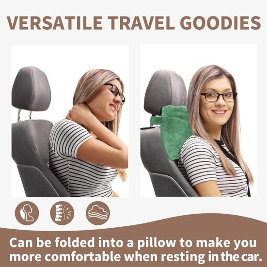 Travel Blanket Soft Fleece 2-in-1 Foldable Pillow Combo Flights Camping Car Trips Airplane Pillow Blanket with Luggage Strap