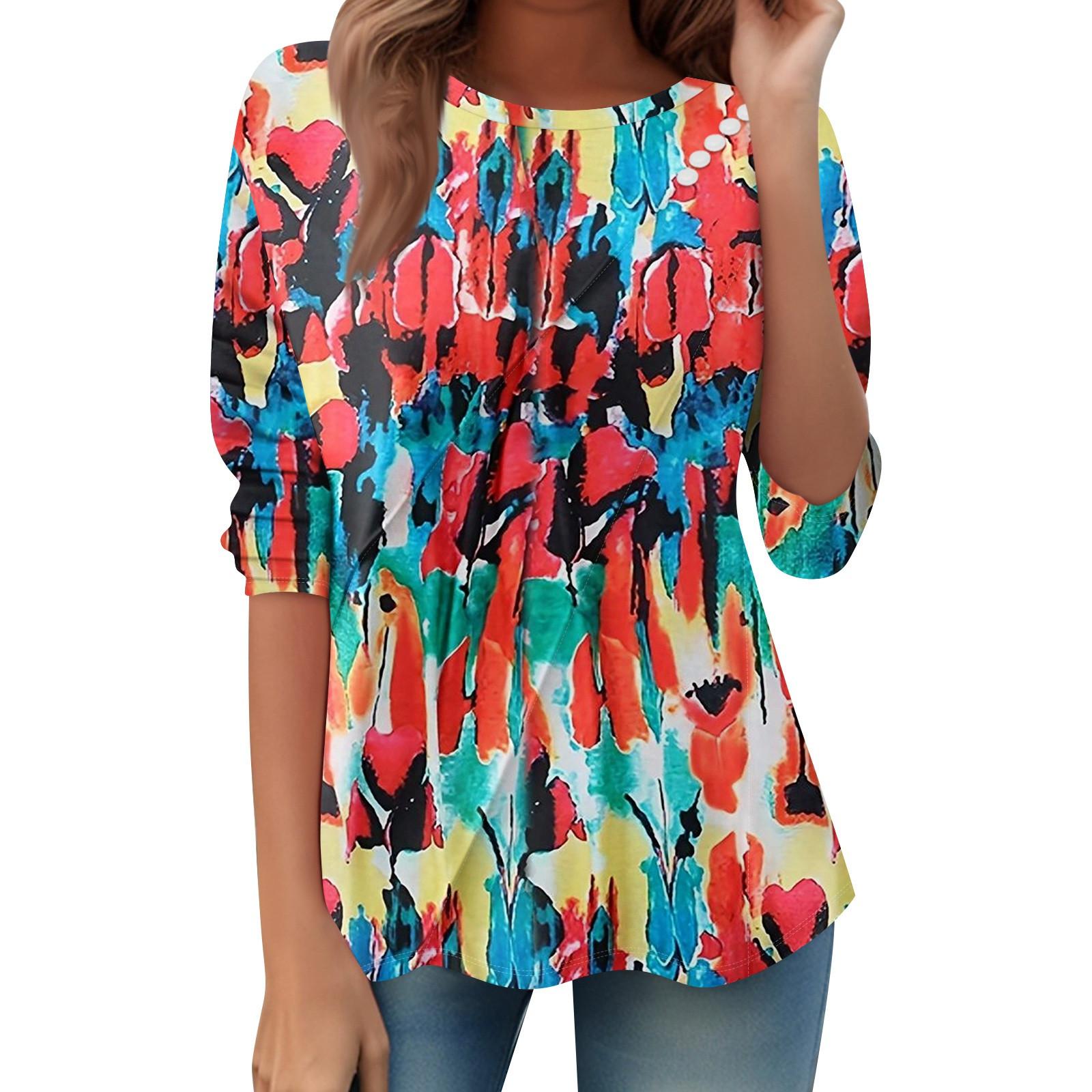 

Женский свободный повседневный топ с длинным рукавом, круглым вырезом, пуговицами, принтом в полоску, футболка XL арбуз красный