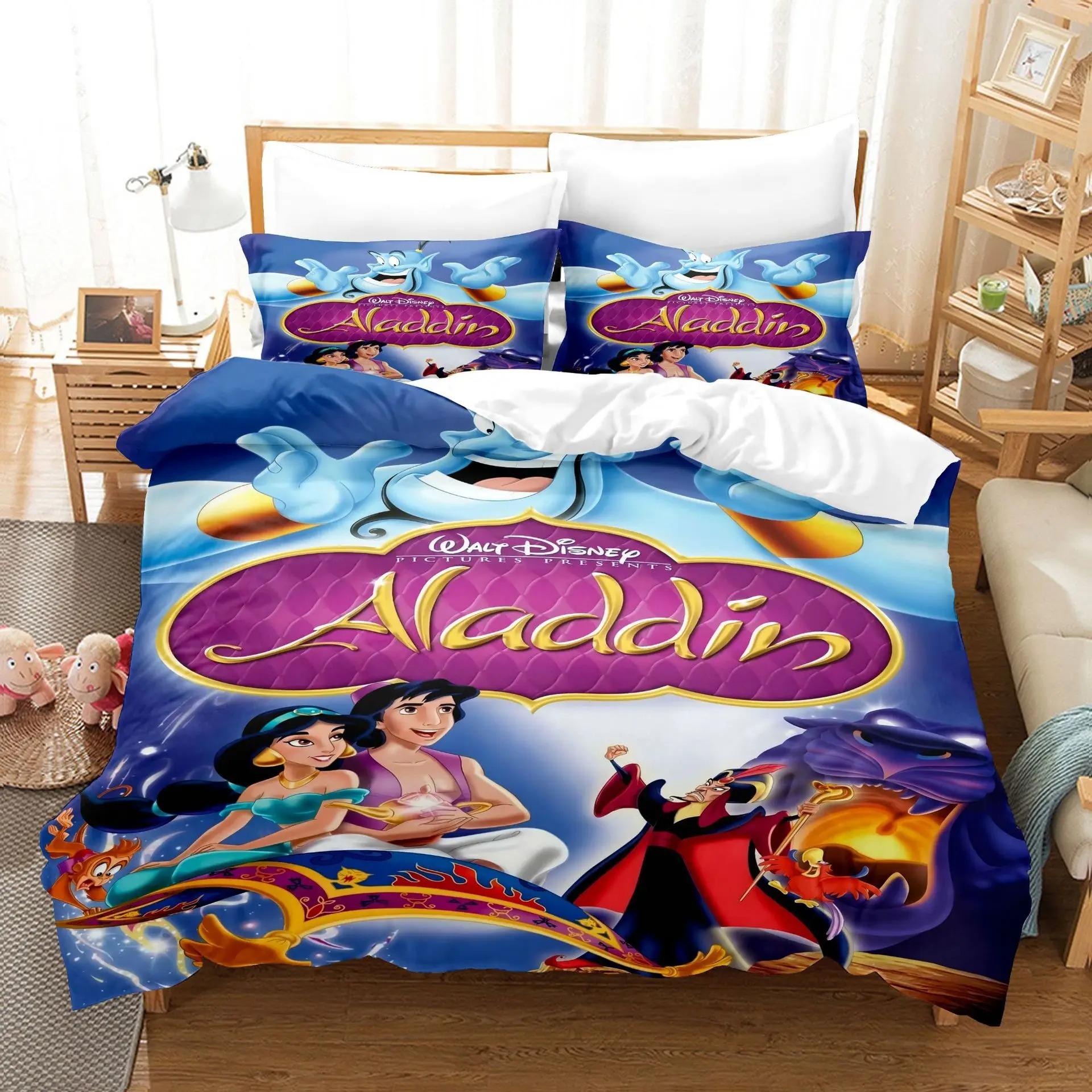 

Disney s Aladdin lamp Bedding Set,3D Cartoon Printed Aladdin Duvet Cover Set,Quilt Cover for Family and Friends Gift 210X210cm-3pcs