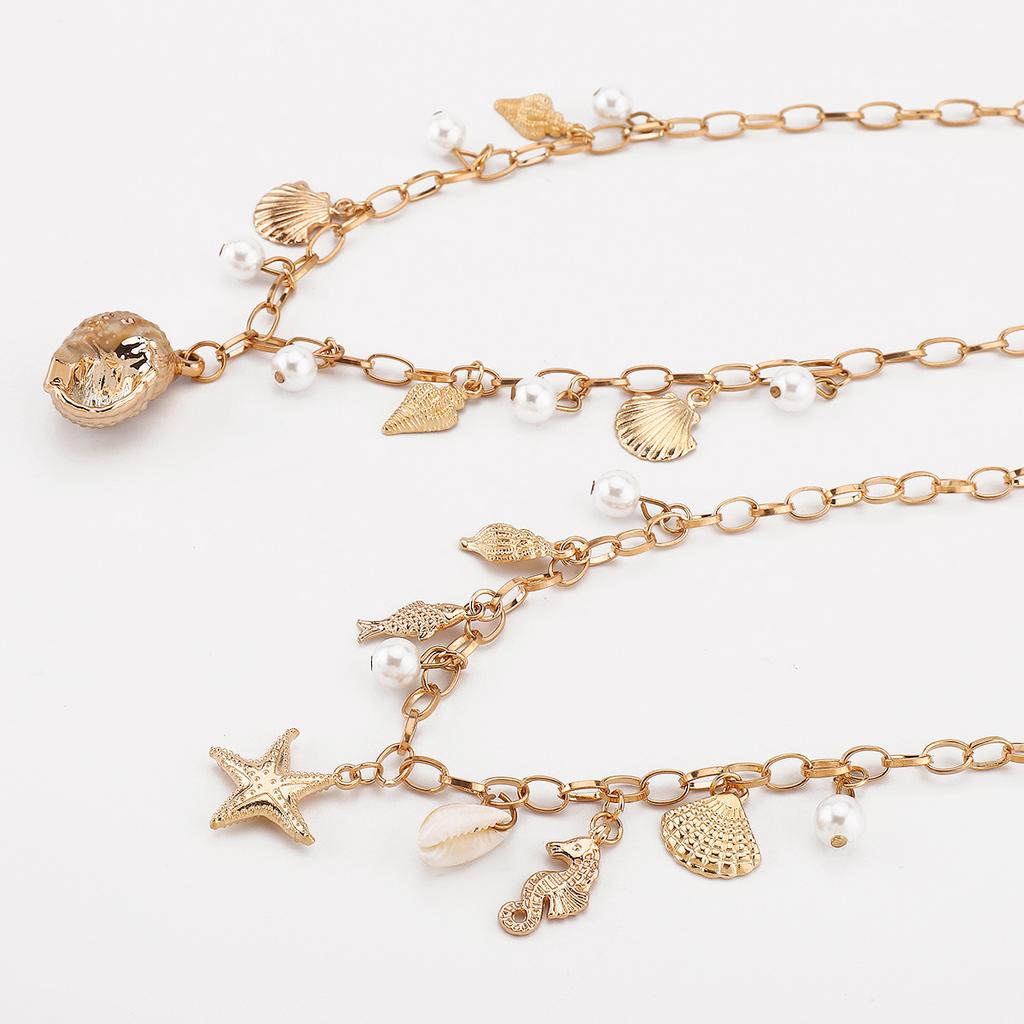 Fashion Pearl Tassel Necklace Ocean Style Starfish Shell Pendant Beachwear Neck Decoration For Women