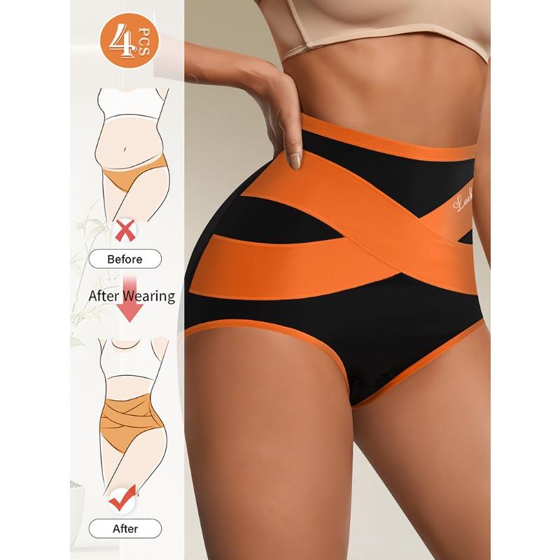 Color Blocking, High Waisted, Shapewear Pants, Cross Bandages, Hip Lifting, Abdominal Compression, Women's, Underwear