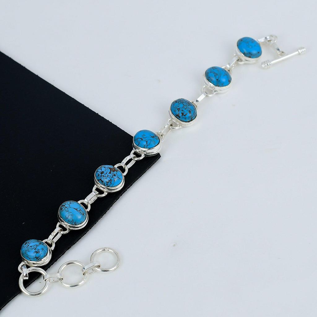 Pulsera de Plata de Ley 925 Hecha a Mano con Gema Turquesa Natural, Pulsera de Turquesa Para Esposa, Pulsera Unisex Para Fiesta, Regalo