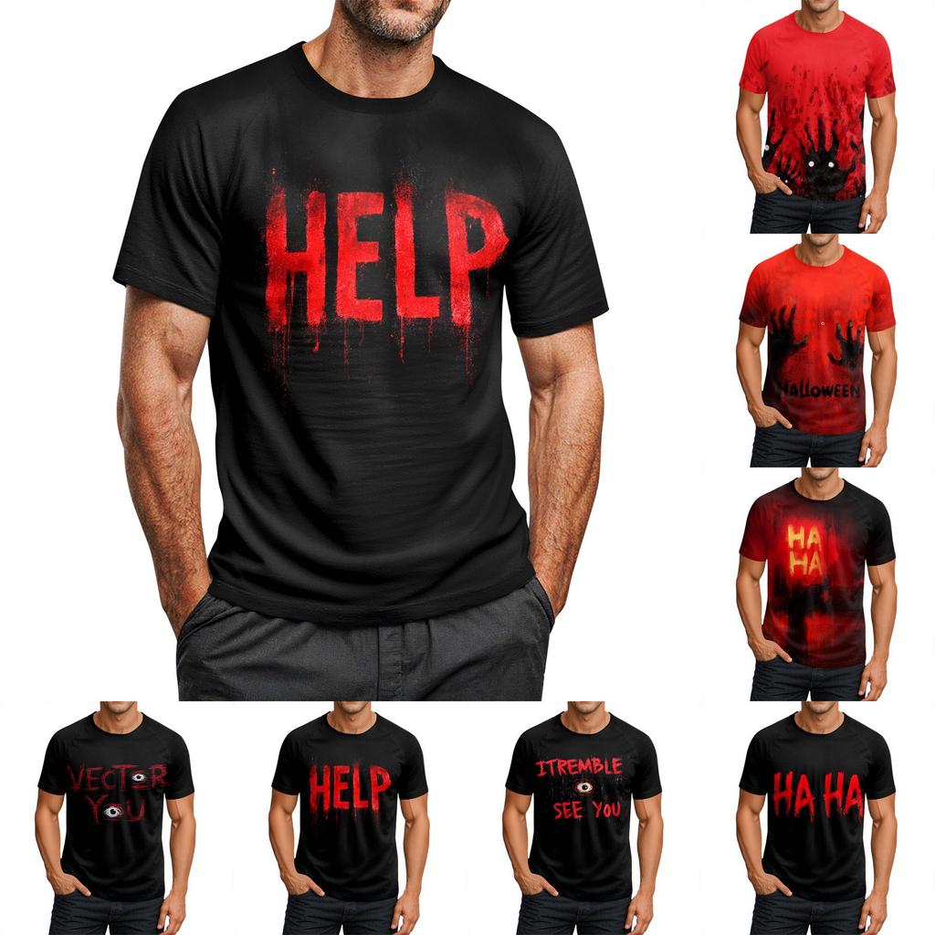 Herre Halloween Trykket Rund Hals Raglan Kort Ermet Topp T-skjorte