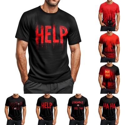 Tricou pentru bărbați, cu imprimeu de Halloween, gât rotund, mânecă raglan scurtă