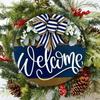 Vintage Tin Sign Welcome Bow Wreath 2D Art Indoor Outdoor Wall Decor Unique Gift