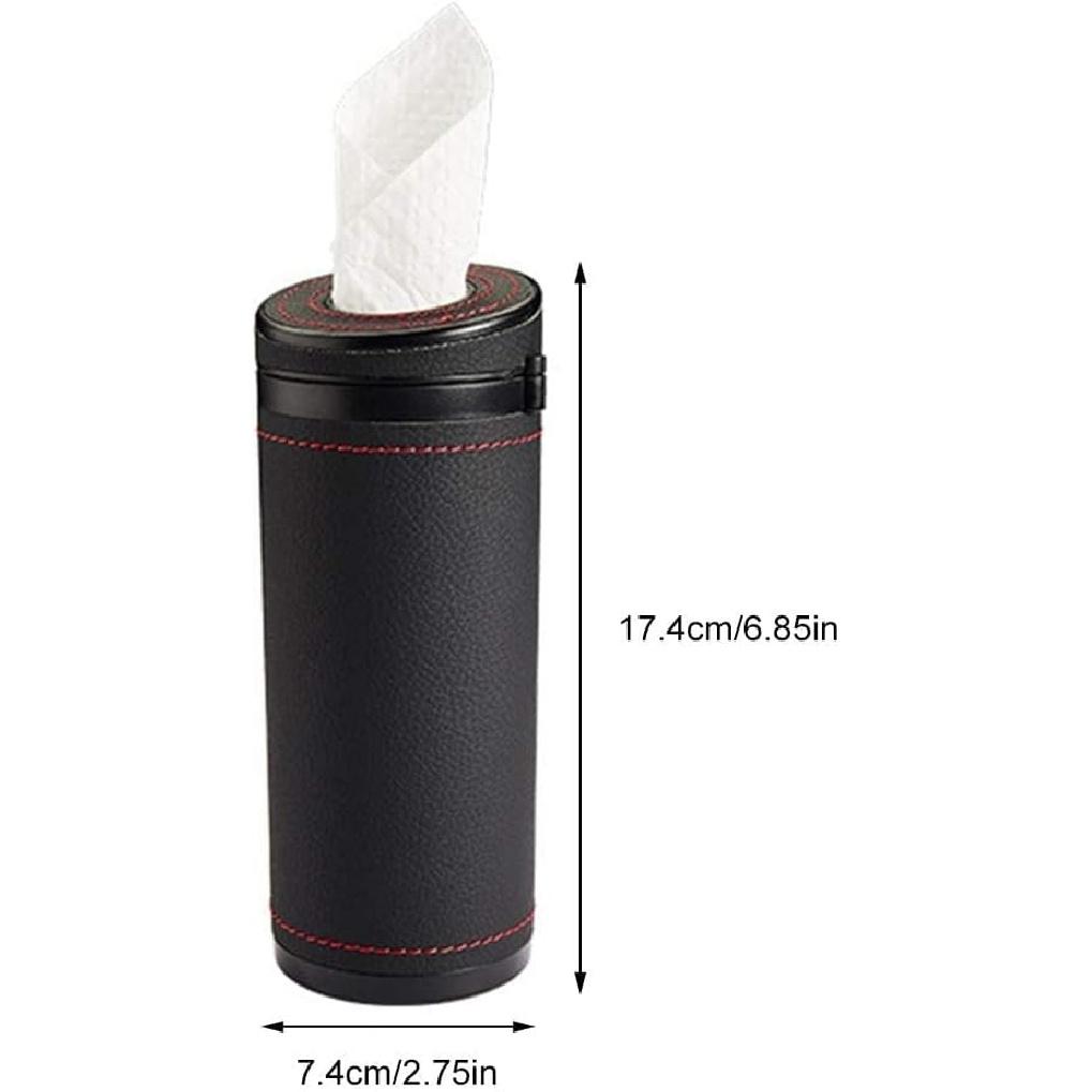 Car Tissue Tube, Cylinder Tissue Box Diameter 2.75'' PU Leather Round Tissues Container For Car Cup Holder, Up To 30 Count Tissue