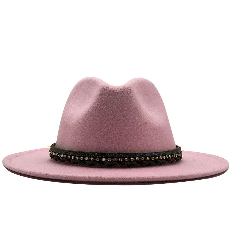 New Women Men Wool Fedora Hat With Leather Ribbon Gentleman Elegant Lady Winter Autumn Wide Brim Jazz Church Panama Sombrero Cap