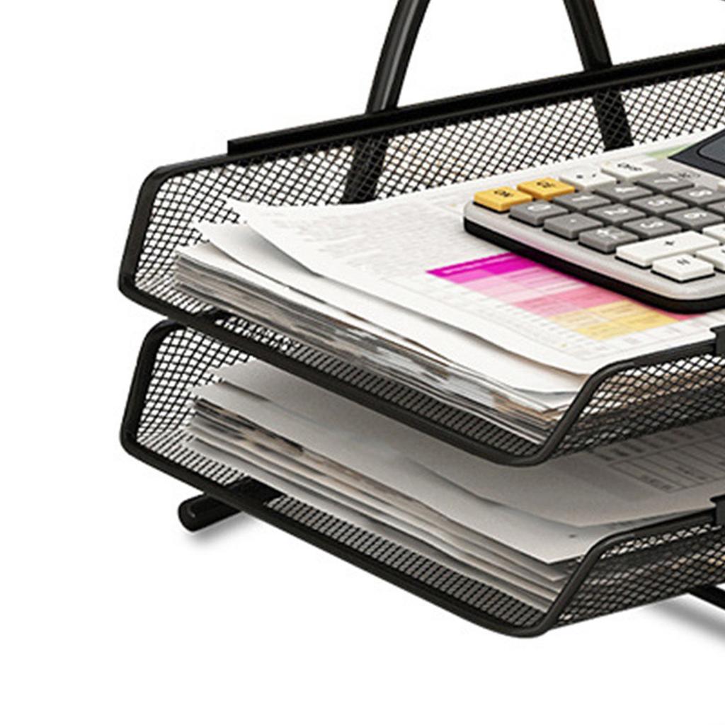 Ofis Masası Belge Tepsisi Örgü Braketi Kağıt Mektup Raf Tutucu Ev Çalışma Okulu için Siyah Metal