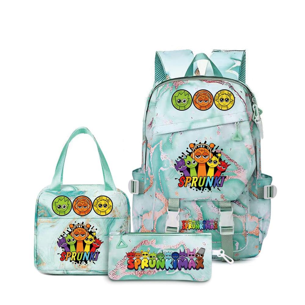 Popular Rhythm Box Sprunki Music Game School Bag Backpack Pencil Bag Three-piece Student Backpack D