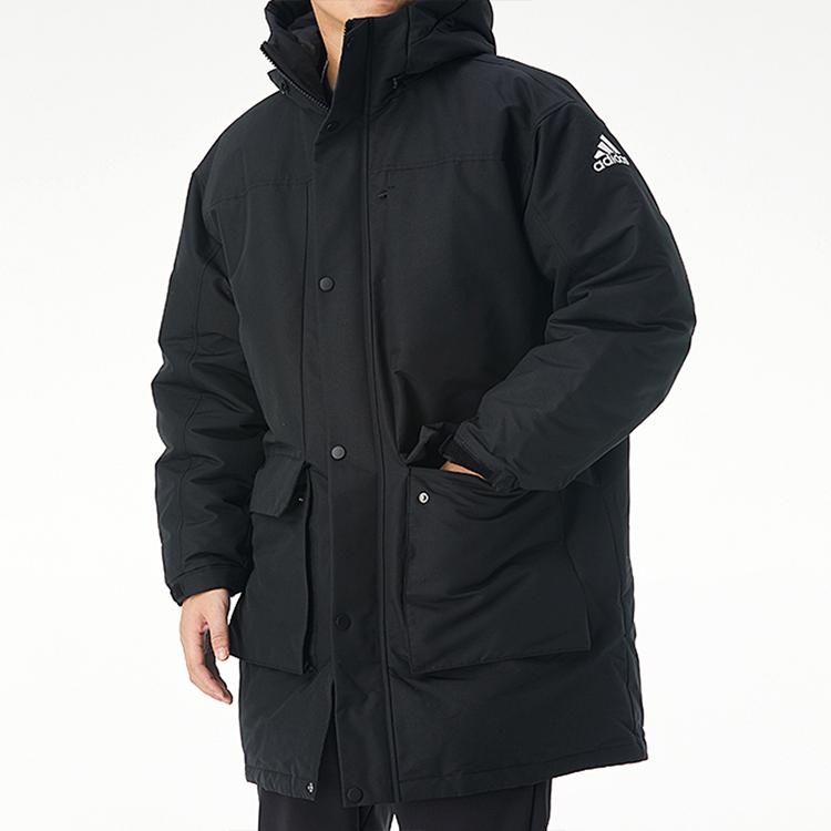 Adidas Outdoor Sports Windproof Warm Hooded Down Jacket Men Outerwear Black GN9835