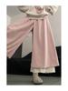 Patchwork Lace Trim High-Waisted Woolen Wide-Leg Pants for Women - Autumn/Winter Plus Velvet Casual Loose Fit.