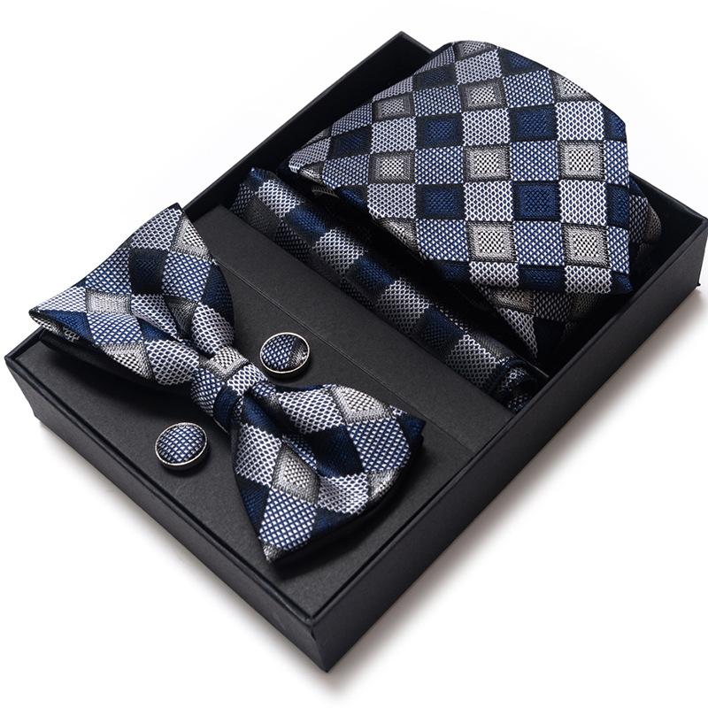 Men'S Business Dress Party Tie Gift Box Fashion Tie Square Scarf Combination Set Tie Bow Tie Set