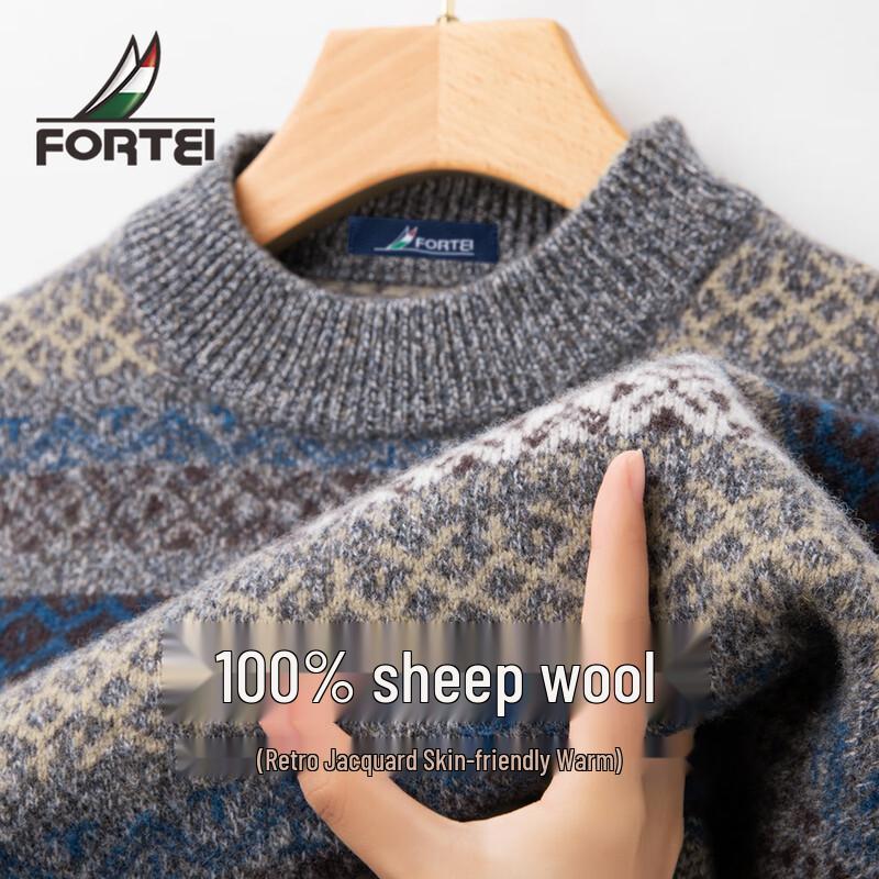 

Men s 100% Lambswool Retro Jacquard Round Neck Sweater 3XL