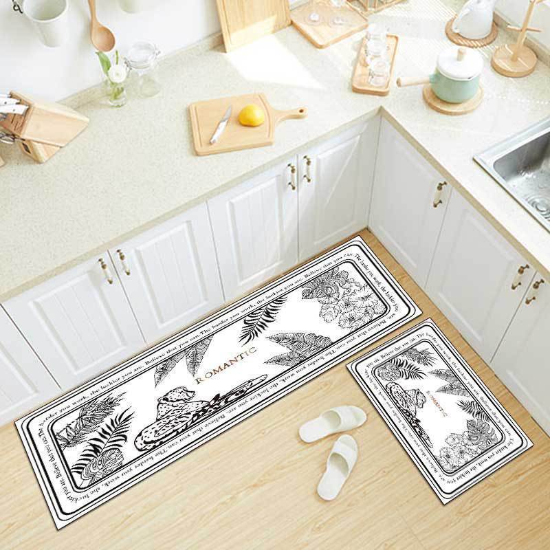 French Light Luxury Leather Floor Mat Household Kitchen Dirt-Resistant Floor Mat Can Be Scrubbed, Leave-In And Cut Pvc Floor Mat