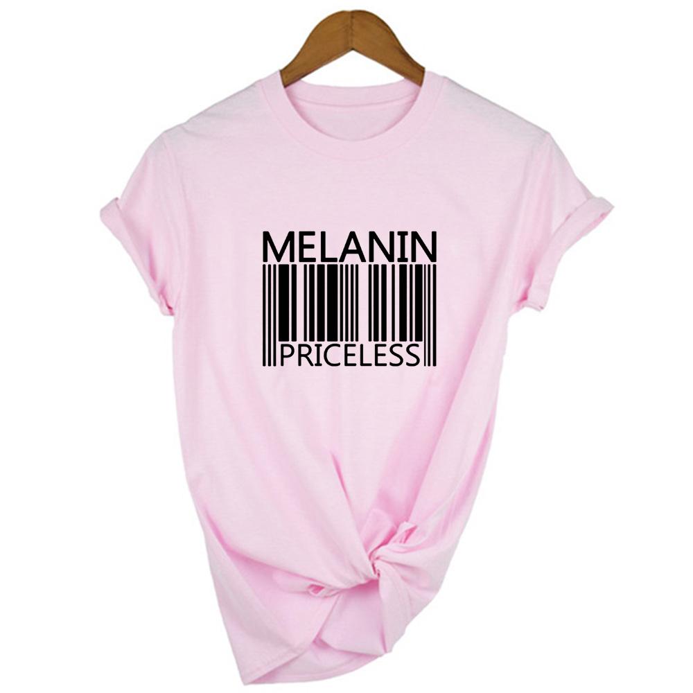 Melanin Priceless Slogan Women Summer T Shirt Funny Barcode Graphic Short Sleeve Female Streetwear Black Culture