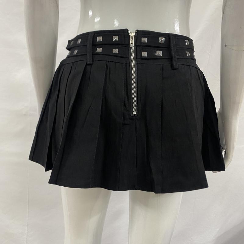 European and American Summer Women's Hot Stamping Design Pleated Skirt Chain Splicing Decoration Fashionable Half Skirt