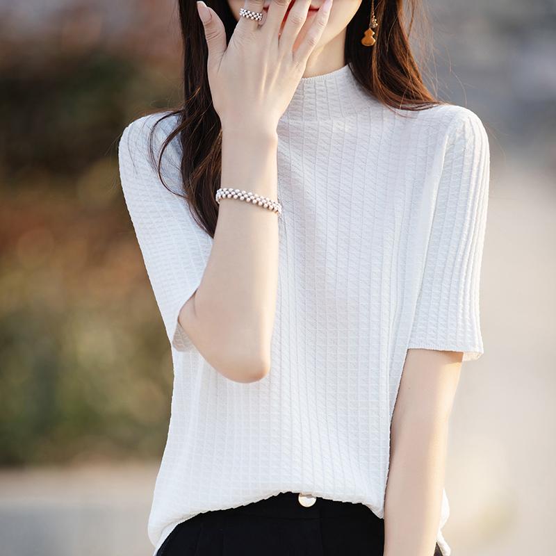 Women Knit T-shirt MODERN NEW SAGA Summer Knitted Shirt Short Sleeve Tees Spring Knit Pullover Knit Tops