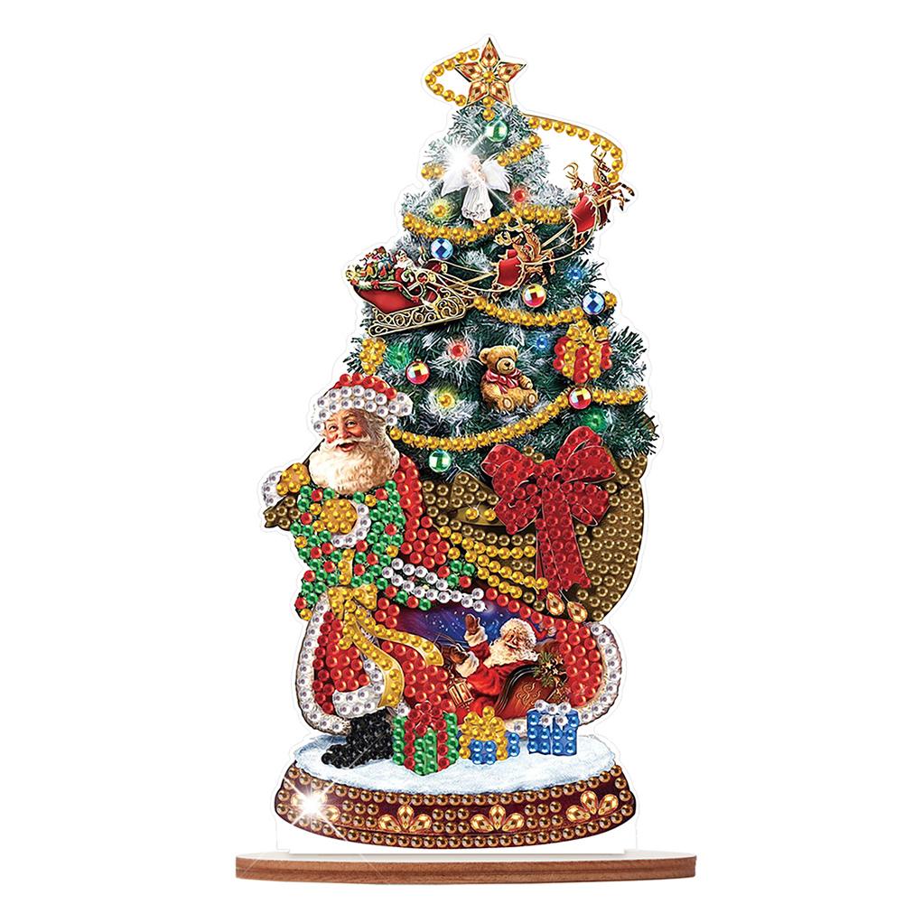 Wooden Santa Ornaments Kit Diamond Painting Desktop Diamonds Painting Desktop Decorations for Xmas Table Office Home Decoration