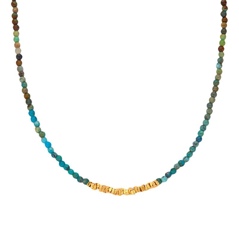 

S925 Sterling Silver Natural Turquoise Colored Treasure Necklace Women S High-End Blue Bracelet Beads Personalized Splicing Design Collarbone Chain