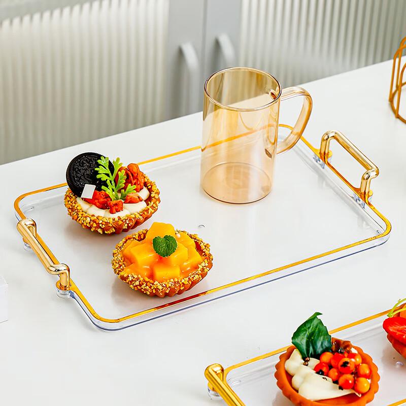 Rectangular Transparent Gold-Rimmed Serving Trays