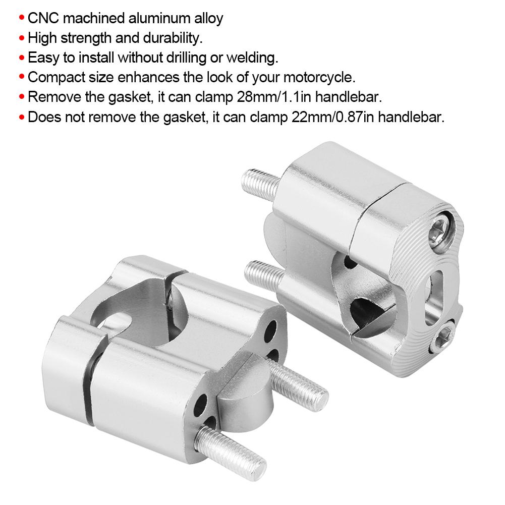 Pair 22mm28mm 18in 78in Motorcycle Handlebar Mount Clamps Riser Adapter CNC Aluminum AlloySilver