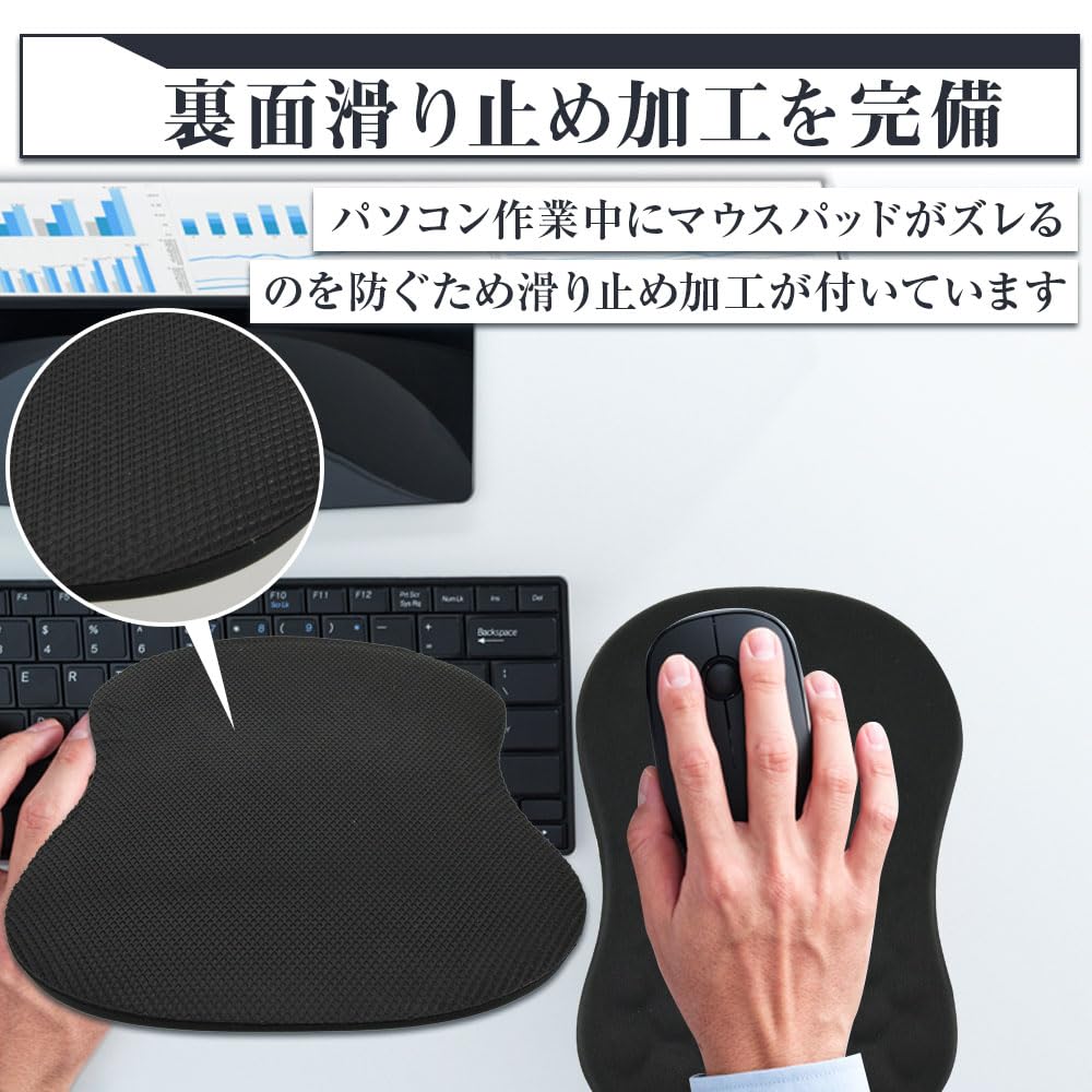 3D Mouse Wrist Memory Reduces PC Gaming Pad, Ergonomic, Cushion, Foam, Stress, Work, (Black)