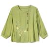 Women's Spring Seven-quarter Sleeve Plus Size Cotton Linen Shirt Middle-aged Retro Embroidery Design Comfortable Tops
