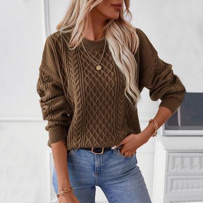 Women Chunky Cable Knit Oversized Pullover Sweater Crew Neck Long Sleeve Solid Color Casual Woven Tops Fall