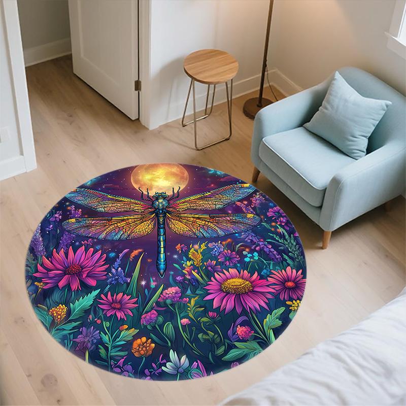 Moon Animals  Round Area Rug,Carpet Rug for Living Room Bedroom Sofa Playroom Decor,Non-slip Floor Mat