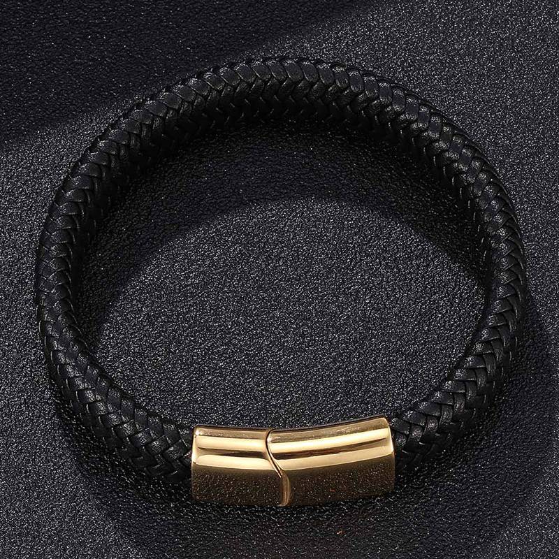 New Men Black Leather Bracelet Man Stainlees Steel Buckle Cuff Bracelets Bangles Male Jewelry Gifts