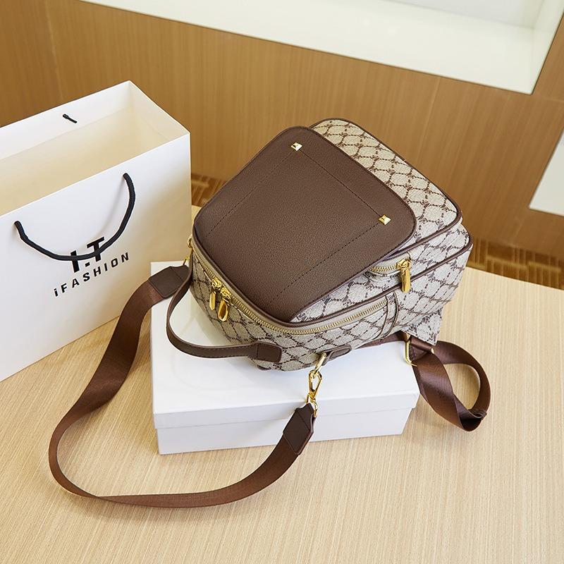 New backpack fashionable small leather backpack trendy printed women's bag single double two use casual simple backpack women