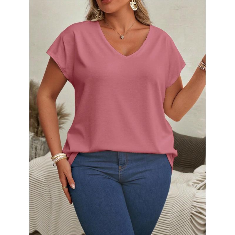 Women Short Sleeve Top Summer Basic Shirt V Neck Gradient Tie Dye Tee Tunic Tops