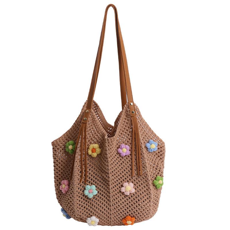 Cotton Beach Vacation Tote Bag With Open Top And Large Capacity For Casual Travel