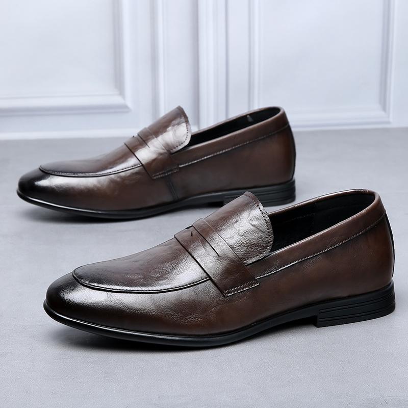 Fashion British Style Leather Mens Casual Dress Shoes Antiskid Business Loafers Fashion Wedding Dress Flats Outdoor Driving Walking Shoe