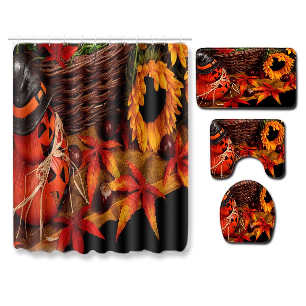 Halloween Series Bathroom Shower Curtain Floor Mat Toilet Cover Foot Mat Four-Piece Set