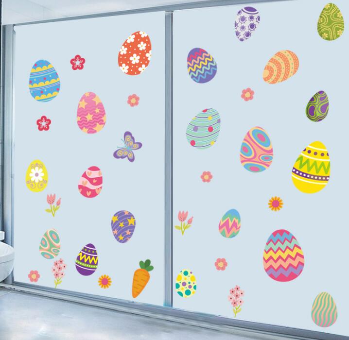Velikonoční okenní samolepky Barevná velikonoční vajíčka Skleněná okna Statická samolepka nástěnné dekorace Jarní párty Dárek pro dětský pokoj