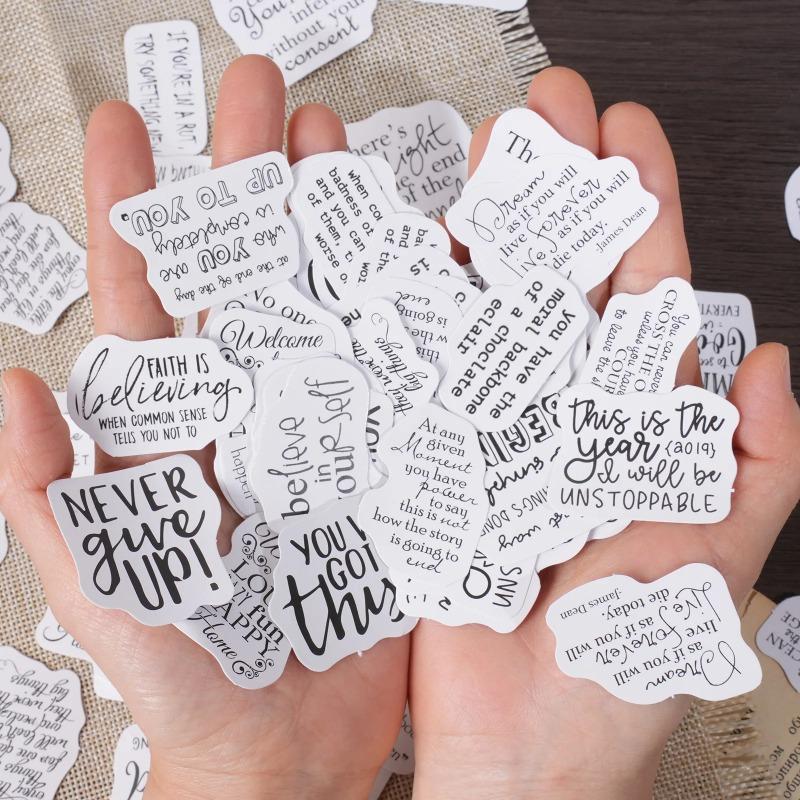 46Pcs/Box English Words Stickers Vintage Letter Paper Stationery Sticker Set for Diy Scrapbook Card Making Craft Lettering