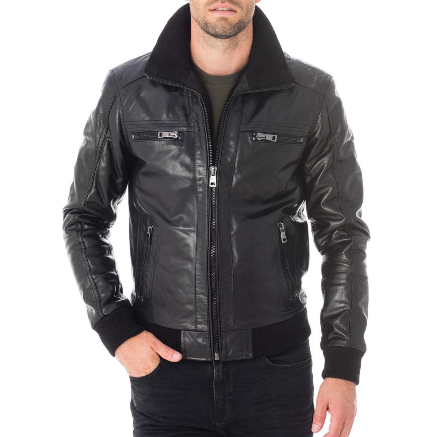 

SkinOutfit Men s Genuine Lambskin Black Leather Jacket Stylish Motorcycle Bomber Biker Outerwear MJ 206 XXXL чорний